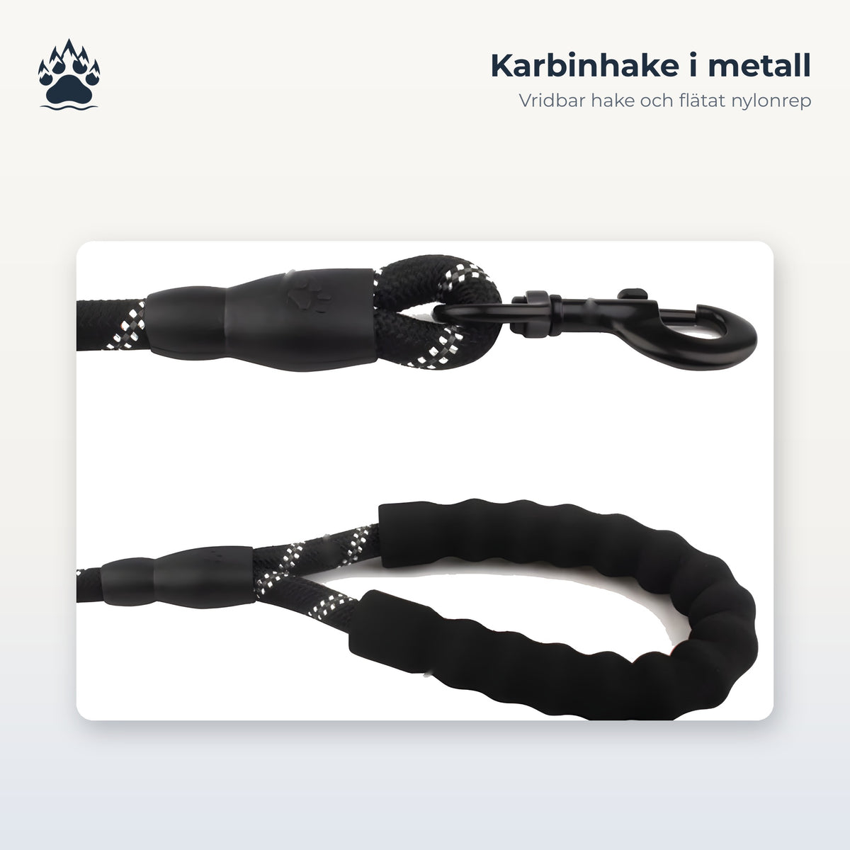 Karbinhake i metall och vadderat handtag på det svarta kopplet